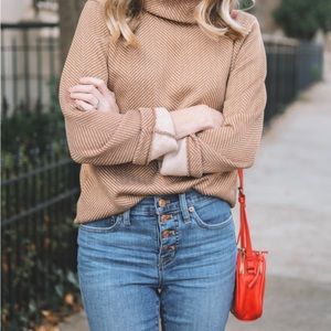 J. Crew camel Fleece Herringbone Turtleneck Pullover Sweater, Size S